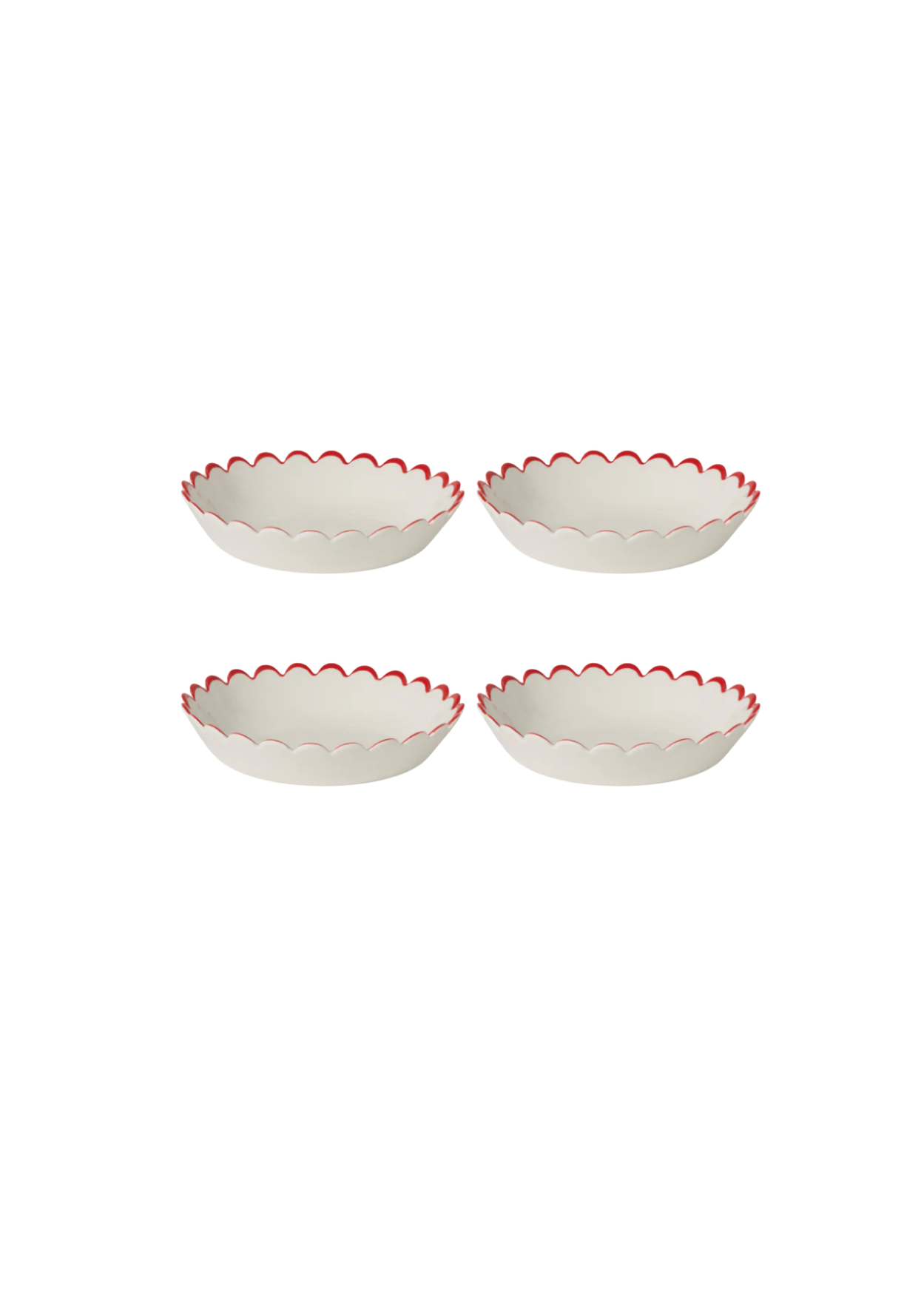 Red Edge Scallop Bowls — Set X4