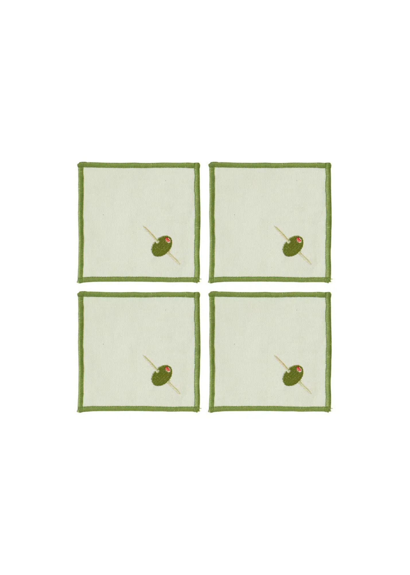 Olive Embroidered Coaster — Set X4