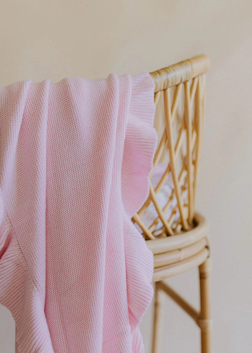 Frilly Knit Blanket | Soft Pink