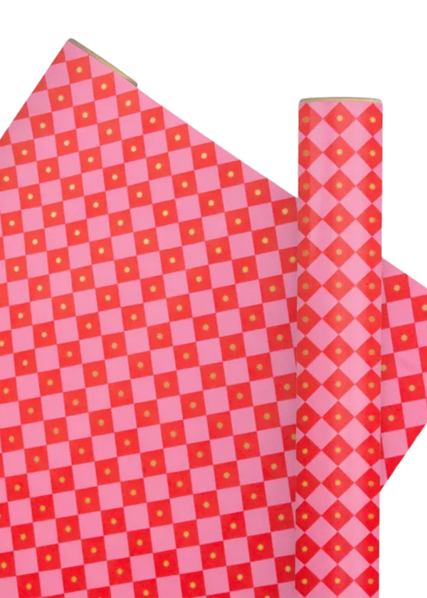 CHECKERBOARD PAPER ROLL: POPPY RED + PINK — 2.5M