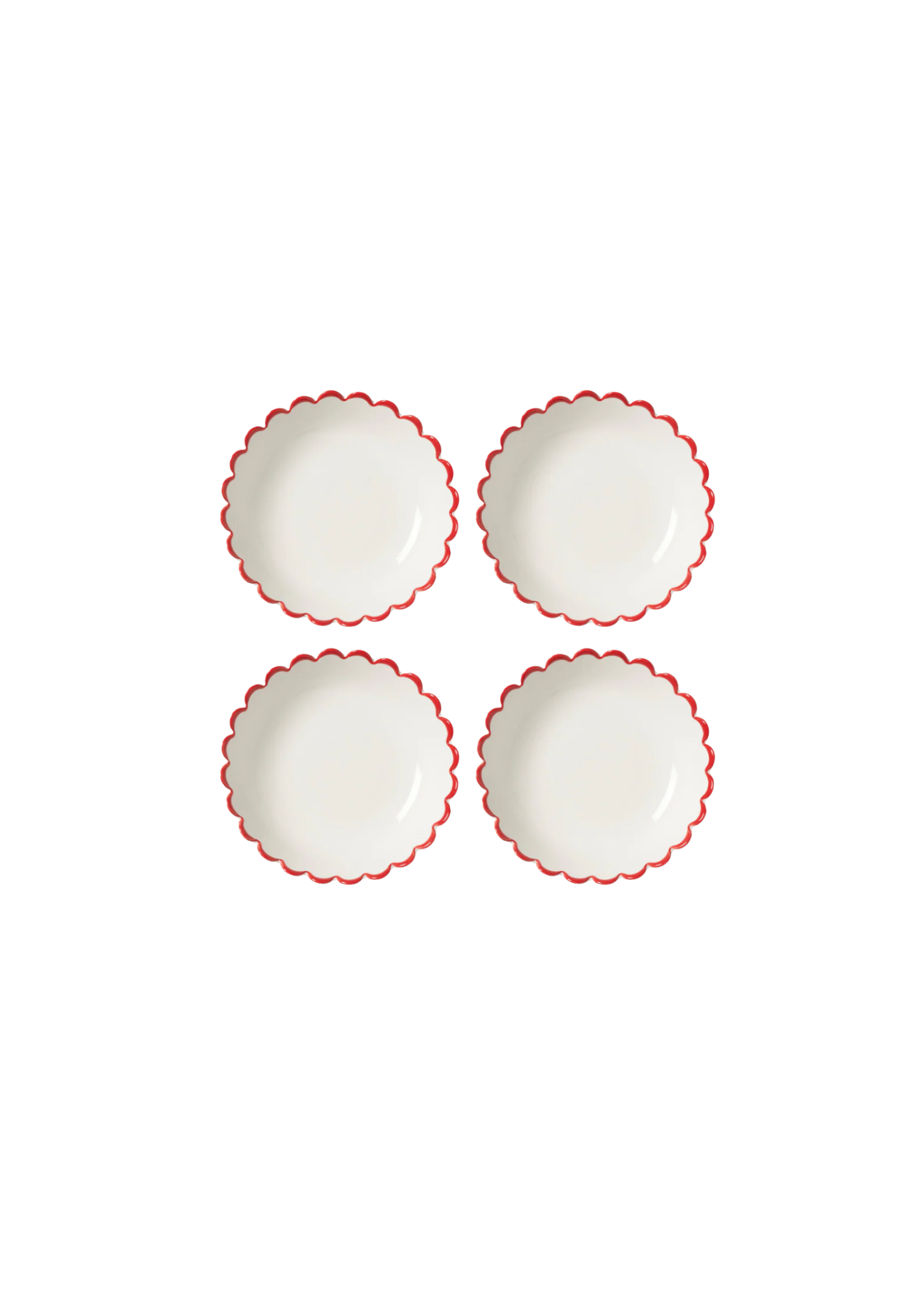 Red Edge Scallop Bowls — Set X4