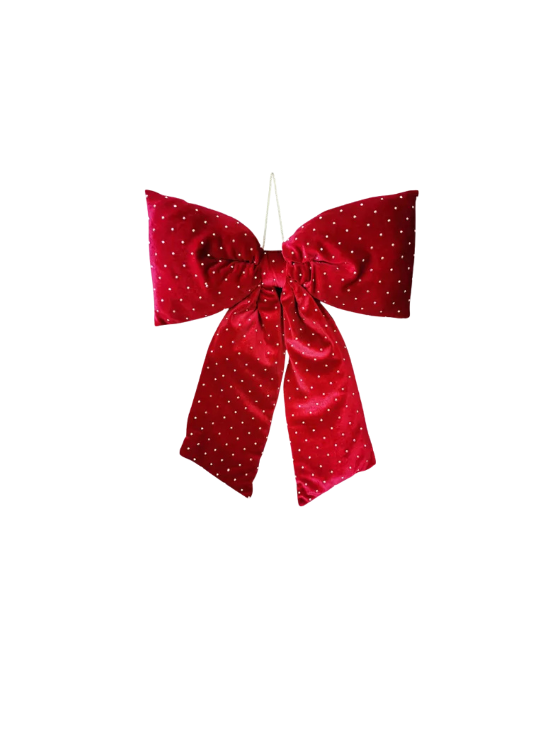 Hanging Velvet Bow w/ Dots — Burgundy